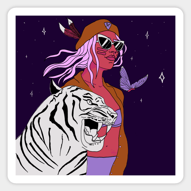 Friend with a tiger Sticker by pink_pizzanova